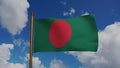 National flag of Bangladesh waving 3D Render with flagpole and blue sky, Bangladesh flag designed by Quamrul Hassan and Royalty Free Stock Photo