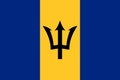 National Flag Barbados, vertical triband of ultramarine and gold with the black trident-head centred on the gold band, Broken