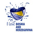 National flag of the Bosnia and Herzegovina in the shape of a heart and the inscription I love Bosnia and Herzegovina Royalty Free Stock Photo