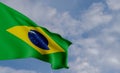 National flag Brazil, Brazil flag, fabric flag Brazil, blue sky background with Brazil flag, 3D work and 3D image Royalty Free Stock Photo