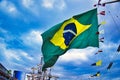 The national flag of Brazil flutters in the wind