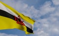 National flag Brunei, Brunei flag, fabric flag Brunei, blue sky background with Brunei flag, 3D work and 3D image Royalty Free Stock Photo