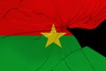 National flag of Burkina Faso, cracks on broken glass, concept of war, revolution, an armed uprising in the country, shootout of