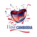 National flag of the Cambodia in the shape of a heart and the inscription I love Cambodia. Vector illustration Royalty Free Stock Photo