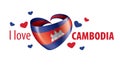 National flag of the Cambodia in the shape of a heart and the inscription I love Cambodia. Vector illustration Royalty Free Stock Photo