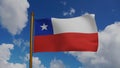 National flag of Chile waving 3D Render with flagpole and blue sky, La Estrella Solitaria or The Lone Star, Republic of