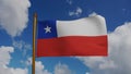 National flag of Chile waving 3D Render with flagpole and blue sky timelapse, La Estrella Solitaria or The Lone Star