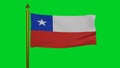 National flag of Chile waving 3D Render with flagpole on chroma key, La Estrella Solitaria or The Lone Star, Republic of