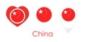 National flag of China, round icon, heart icon and location sign Royalty Free Stock Photo