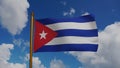 National flag of Cuba waving 3D Render with flagpole and blue sky, Bandera de Cuba or Estrella Solitaria and Lone Star