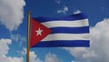 National flag of Cuba waving 3D Render with flagpole and blue sky timelapse, Bandera de Cuba or Estrella Solitaria and