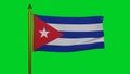 National flag of Cuba waving 3D Render with flagpole on chroma key, Bandera de Cuba or Estrella Solitaria and Lone Star