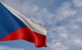 National flag Czech, Czech flag, fabric flag Czech, blue sky background with Czechia flag, 3D work and 3D image Royalty Free Stock Photo
