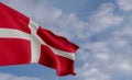 National flag Denmark, Denmark flag, fabric flag Denmark, blue sky background with Denmark flag, 3D work and 3D image Royalty Free Stock Photo