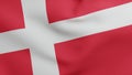 National flag of Denmark waving 3D Render, Dannebrog with white Scandinavian cross textile, flag kings of Denmark has