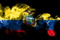 National flag of Ecuador made from colored smoke isolated on black background. Abstract silky wave background. Royalty Free Stock Photo