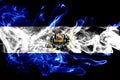 National flag of El Salvador made from colored smoke isolated on black background. Abstract silky wave background.