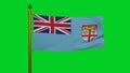 National flag of Fiji waving 3D Render with flagpole on chroma key, Republic of Fiji flag textile designed Tessa