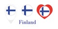 National flag of Finland, round icon, heart icon and location sign Royalty Free Stock Photo