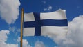 National flag of Finland waving 3D Render with flagpole and blue sky, Suomen lippu or Finlands flagga and Siniristilippu Royalty Free Stock Photo
