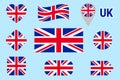 National flag of Great Britain collection. Vector The United Kingdom flags set. Flat isolated icons. Traditional colors. Web, spor Royalty Free Stock Photo
