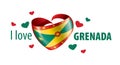 National flag of the Grenada in the shape of a heart and the inscription I love Grenada. Vector illustration Royalty Free Stock Photo