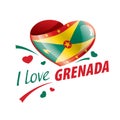 National flag of the Grenada in the shape of a heart and the inscription I love Grenada. Vector illustration Royalty Free Stock Photo