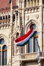 National flag of Hungary on the Hungarian Parliament Building in Budapest