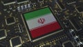 National flag of Iran on the operating chipset. Iranian information technology or hardware development related