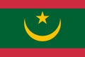 National Flag Islamic Republic of Mauritania, Two red stripes flanking a green field; charged with a golden upward-pointed