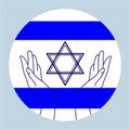 National flag of Israel with the Star of David in open palms round sign logo icon emblem design Vector illustration.
