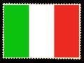 The national flag of Italy illustration. Official colors and proportion of flag of Italy. Old postage stamp isolated on black bac