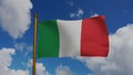 National flag of Italy waving 3D Render with flagpole and blue sky, Italian flag or il Tricolore bandiera dItalia, first