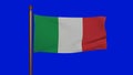 National flag of Italy waving 3D Render with flagpole on chroma key, Italian flag or il Tricolore bandiera dItalia