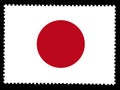 The national flag of Japan illustration. Official colors and proportion of flag of Japan .Old posted stamp isolated on black back