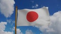 National flag of Japan waving 3D Render with flagpole and blue sky, Nisshoki japan flag of sun or Hinomaru, Land of the