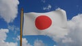 National flag of Japan waving 3D Render with flagpole and blue sky timelapse, Nisshoki japan flag of sun or Hinomaru