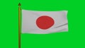 National flag of Japan waving 3D Render with flagpole on chroma key, Nisshoki japan flag of sun or Hinomaru, Land of the