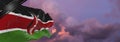 national flag of Kenya with Mourning Ribbon. memory of victims of war, terrorist attack, coronavirus. Black funeral ribbon on flag