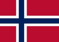 National Flag Kingdom of Norway, red field charged with a white-fimbriated dark blue Nordic cross that extends to the edges,