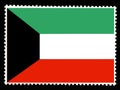 National flag of Kuwait. Official colors and proportion of flag of Kuwait.Old postage stamp isolated on black backgr