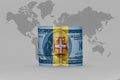 National flag of madeira on the dollar money banknote on the world map background .3d illustration Royalty Free Stock Photo