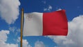 National flag of Malta waving 3D Render with flagpole and blue sky, Republic of Malta flag textile or Bandiera ta