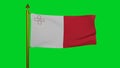 National flag of Malta waving 3D Render with flagpole on chroma key, Republic of Malta flag textile or Bandiera ta