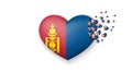 National flag of Mongolia in heart illustration. With love to Mongolia country. The national flag of Mongolia fly out small hearts Royalty Free Stock Photo