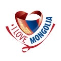 National flag of the Mongolia in the shape of a heart and the inscription I love Mongolia. Vector illustration Royalty Free Stock Photo