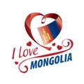 National flag of the Mongolia in the shape of a heart and the inscription I love Mongolia. Vector illustration Royalty Free Stock Photo