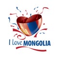 National flag of the Mongolia in the shape of a heart and the inscription I love Mongolia. Vector illustration Royalty Free Stock Photo