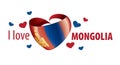 National flag of the Mongolia in the shape of a heart and the inscription I love Mongolia. Vector illustration Royalty Free Stock Photo