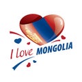 National flag of the Mongolia in the shape of a heart and the inscription I love Mongolia. Vector illustration Royalty Free Stock Photo